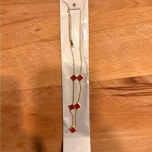 Elegant Gold Filled and Red Clover Necklace